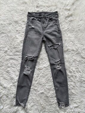 American Eagle Outfitters Grey Ripped Skinny Jeans